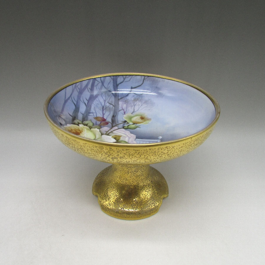 ゴールドエッチング薔薇木立風景文コンポート