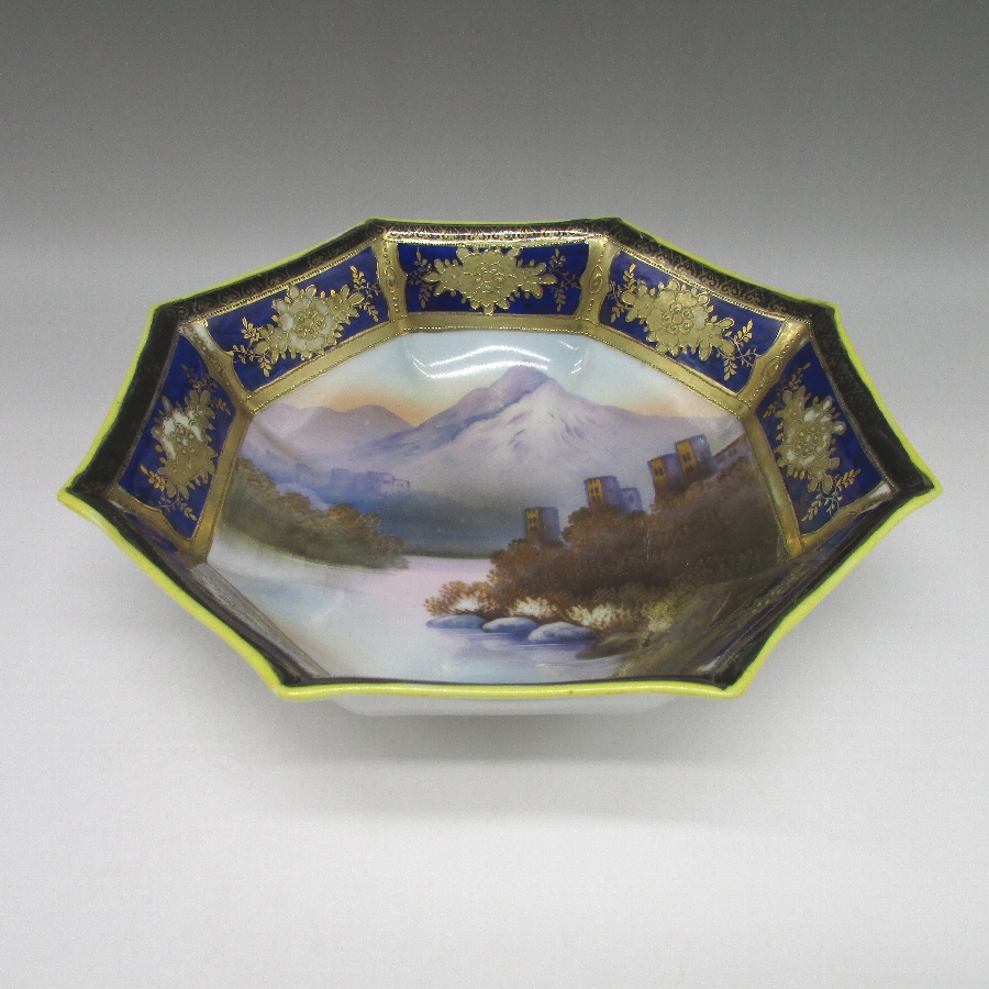 オールドノリタケ コバルト金盛山水風景文ボウル