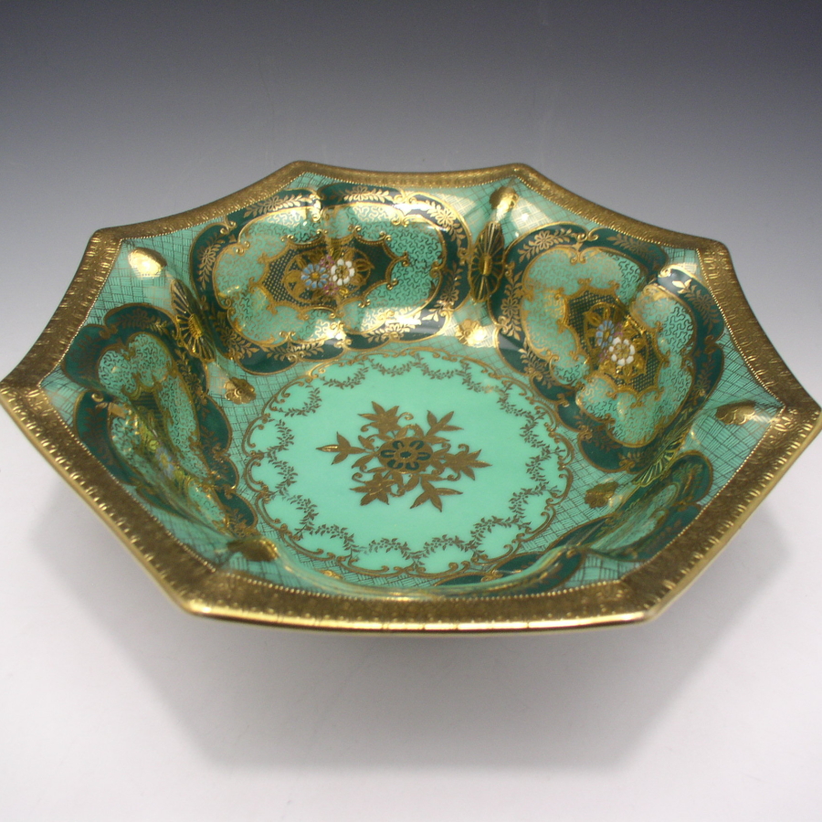 オールドノリタケ エメラルド地金彩文様ボウル