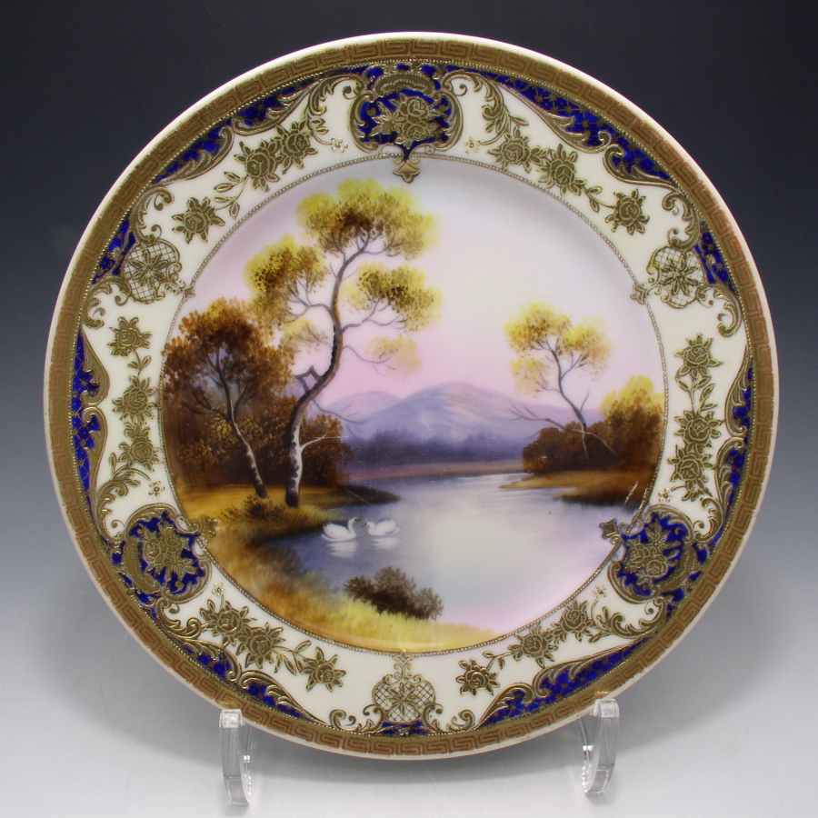 オールドノリタケ 幻想湖畔白鳥風景文飾皿