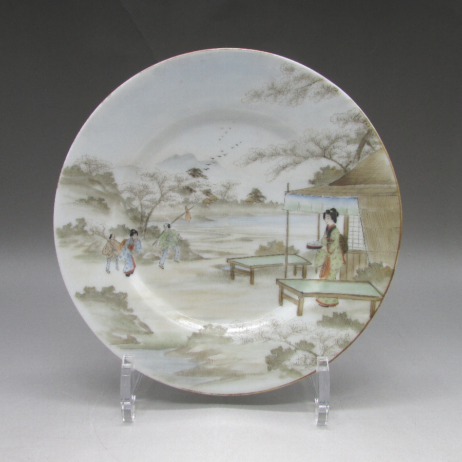 横浜焼 宿場街風景文皿