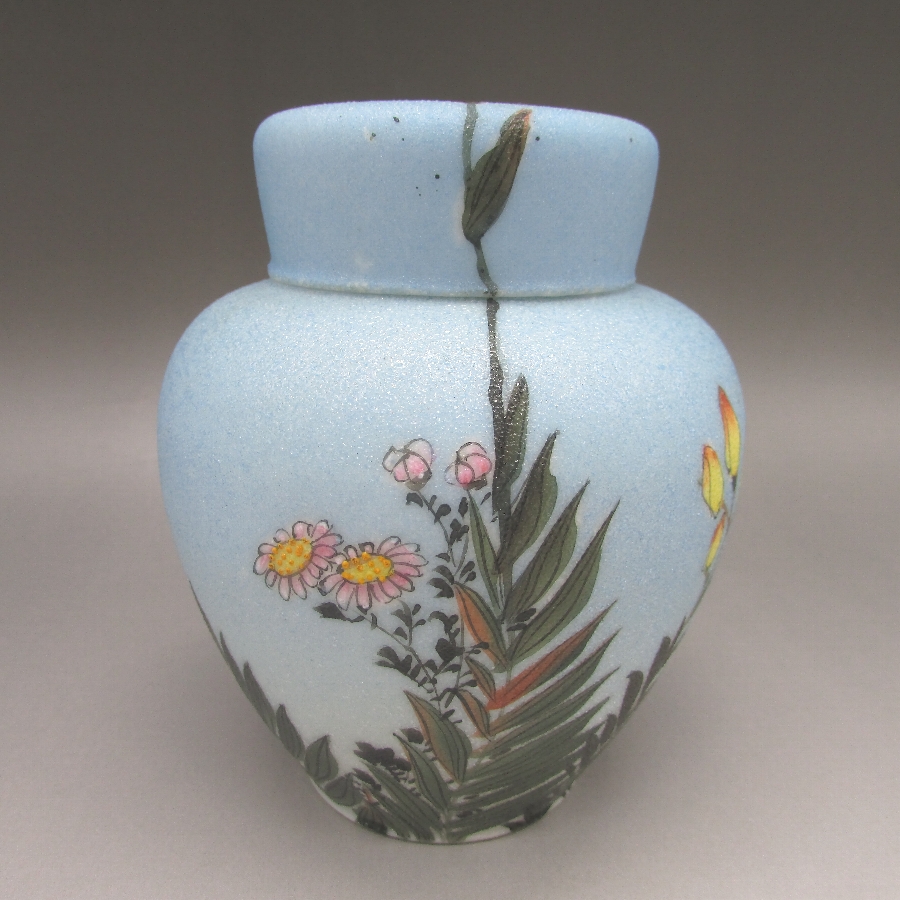 石目焼 鮫肌花鳥文茶葉入