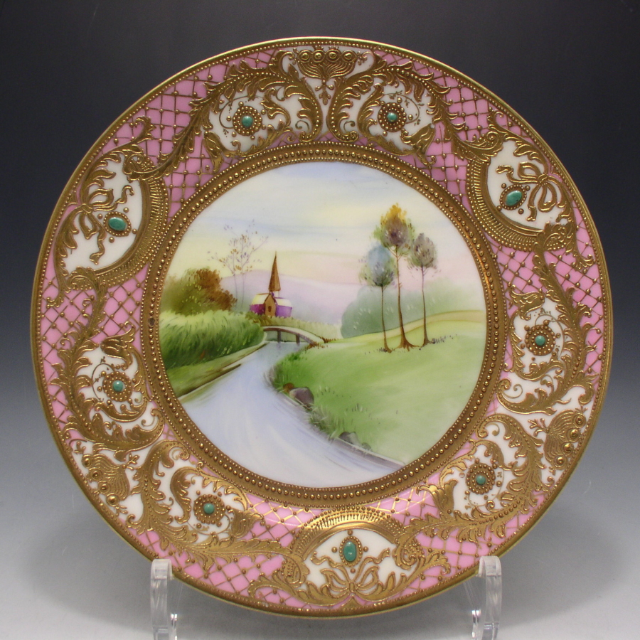 オールドノリタケ 金盛ジュール風景文プレート