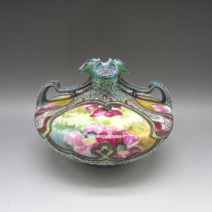 オールドノリタケ 盛上アネモネ花文花瓶