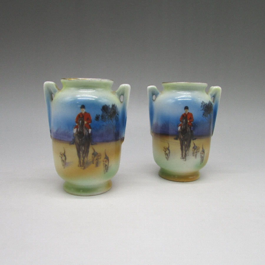 オールドノリタケ ハンティング文花瓶一対