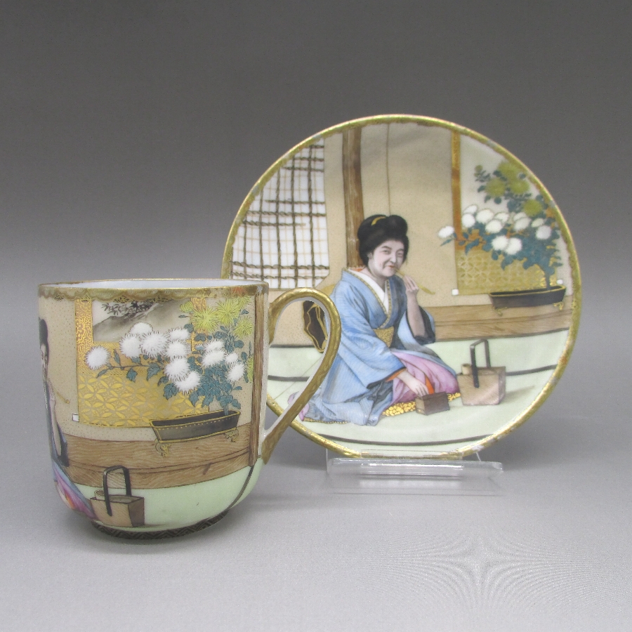 横浜焼 着物女性人物文茶碗