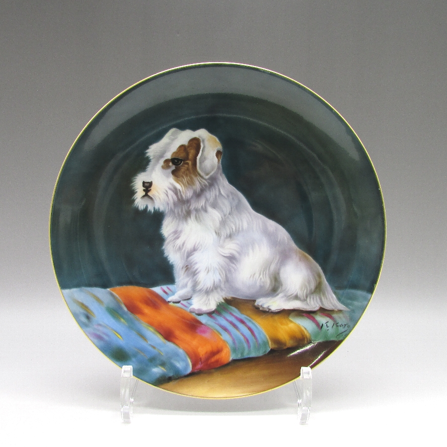 オールドノリタケ K.Katoサイン入犬文飾皿