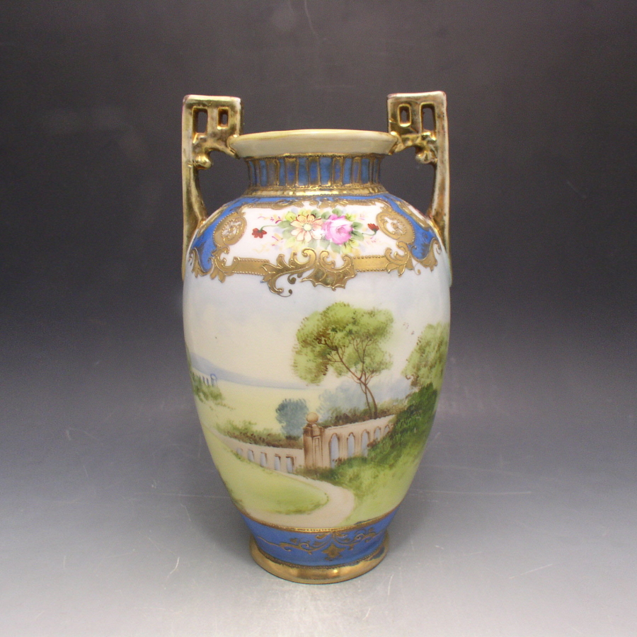 オールドノリタケ 金彩古城風景文花瓶