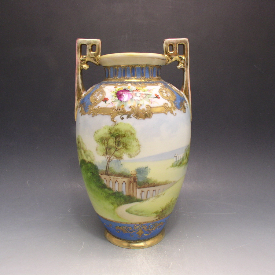 オールドノリタケ 金彩古城風景文花瓶