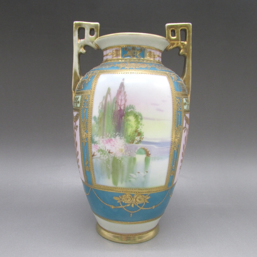 オールドノリタケ 金彩夕焼風景文花瓶