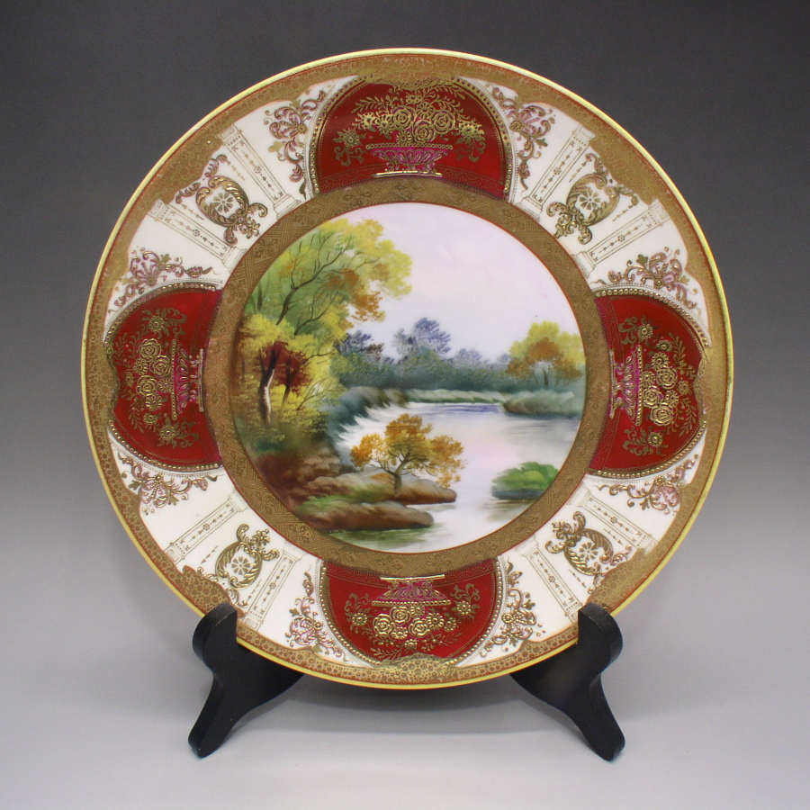 オールドノリタケ 夕焼湖畔風景文プレート