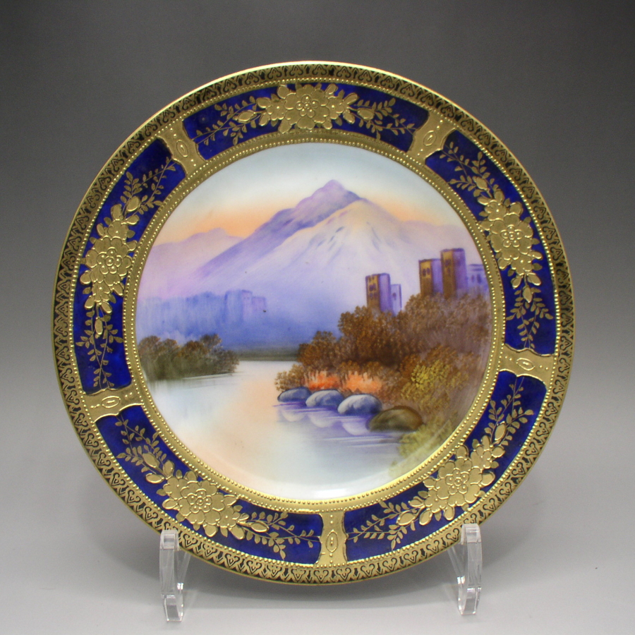 オールドノリタケ 金彩夕焼湖畔風景文プレート