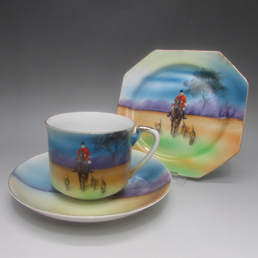 オールドノリタケ 英国ハンティングシーントリオ