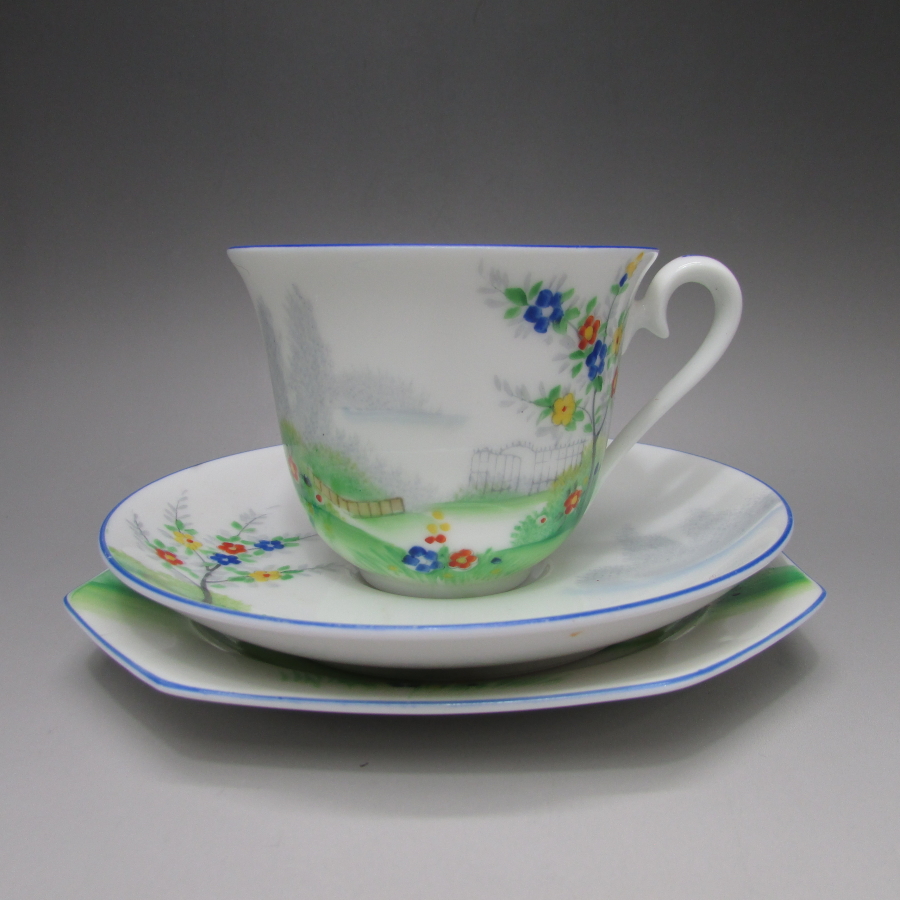 オールドノリタケ 庭園風景文トリオ