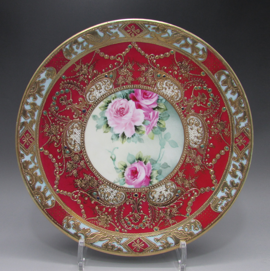 オールドノリタケ 金盛ジュール薔薇文プレート