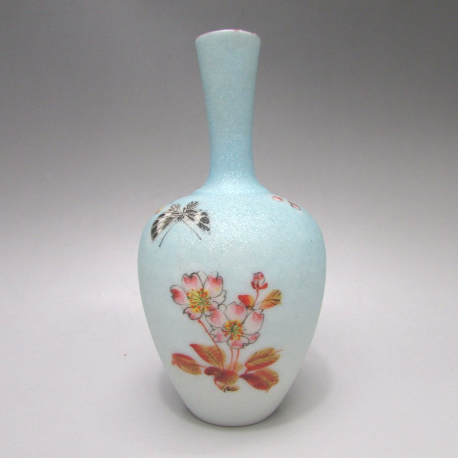 石目焼 鮫肌蝶草花文花瓶