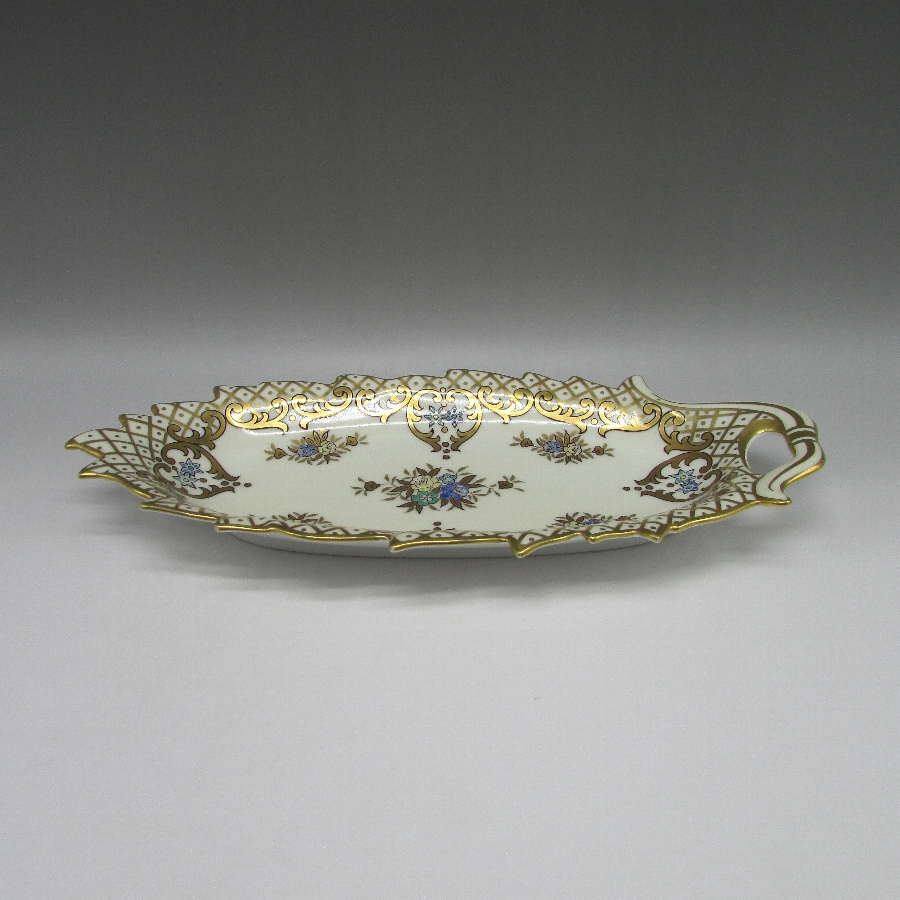 オールドノリタケ 金彩草花文葉形セロリディッシュ