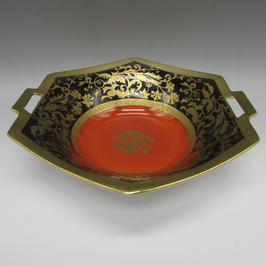 オールドノリタケ アールデコ金彩草花文様六角ボウル