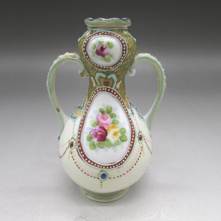 オールドノリタケ 盛り上げ花文小花瓶