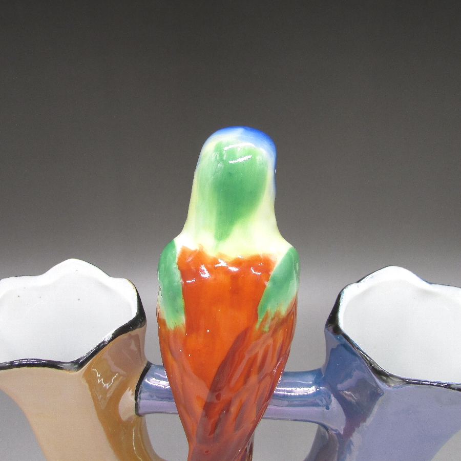 オールド・ジャパン アールデコ鳥フィギュア付二穴花瓶 u5194_11