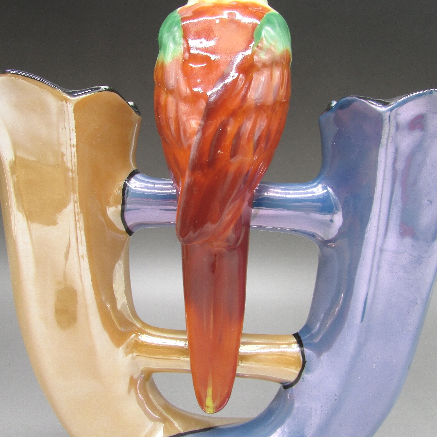 オールド・ジャパン アールデコ鳥フィギュア付二穴花瓶 u5194_12