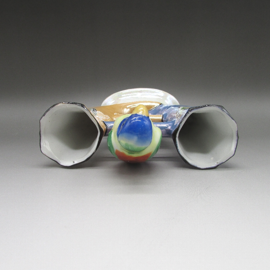 オールド・ジャパン アールデコ鳥フィギュア付二穴花瓶 u5194_15