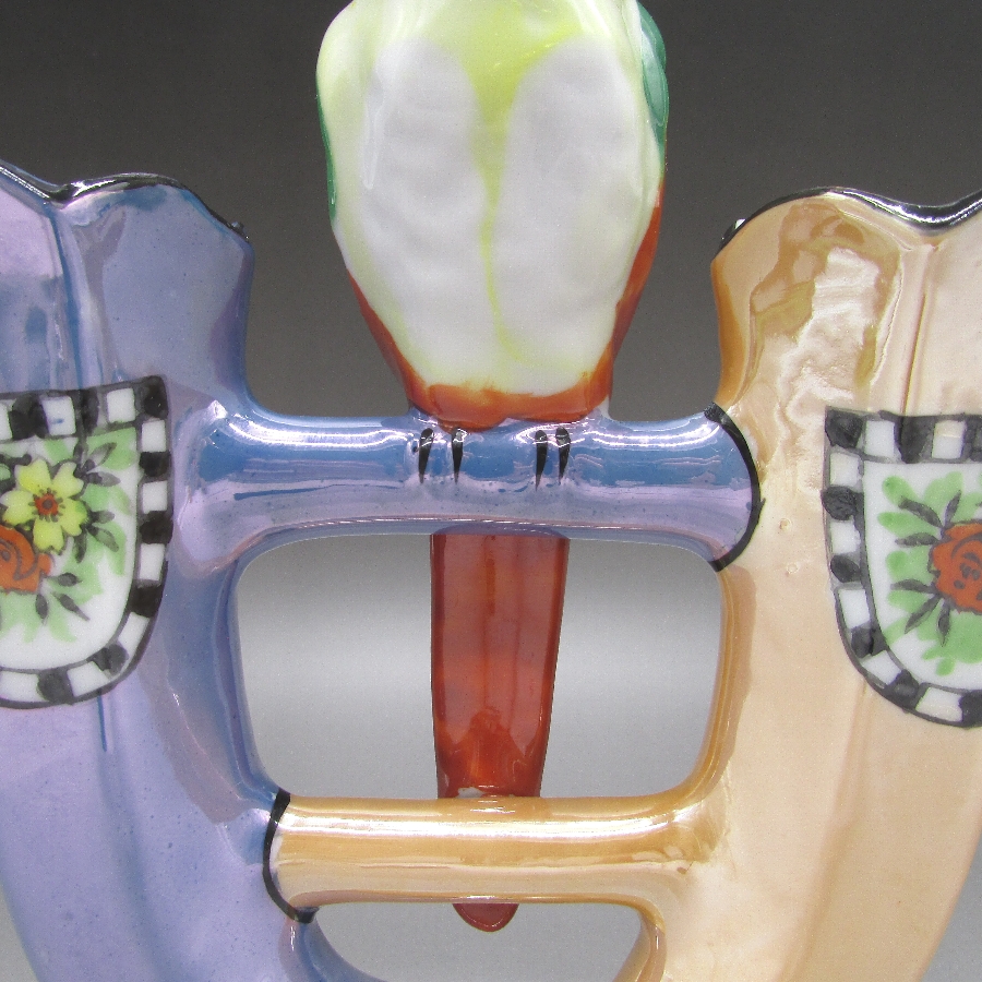 オールド・ジャパン アールデコ鳥フィギュア付二穴花瓶 u5194_03