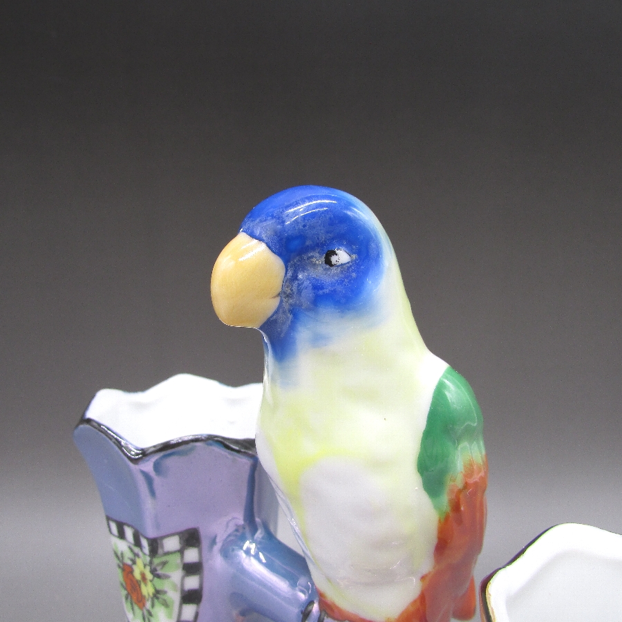 オールド・ジャパン アールデコ鳥フィギュア付二穴花瓶 u5194_07