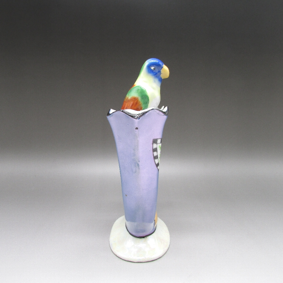 オールド・ジャパン アールデコ鳥フィギュア付二穴花瓶 u5194_09