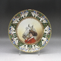 オールドノリタケ 金盛りジュール白馬婦人文飾皿