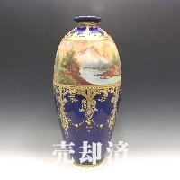 オールドノリタケ コバルト金盛山岳風景文花瓶