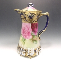 オールドノリタケ コバルト金盛薔薇文チョコレートポット