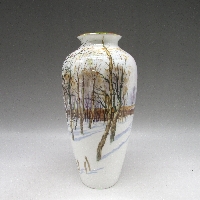 プレミアノリタケ A.senoサイン入冬景色山林風景文花瓶