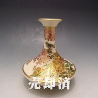 薩摩焼 越田 色絵草花文一輪挿