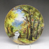 オールドノリタケ s.ogawaサイン入山水風景文飾皿