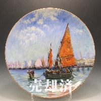プレミアノリタケ G.katosiサイン入帆船風景文飾皿