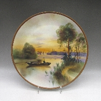 オールドノリタケ 夕焼湖畔小舟文飾皿