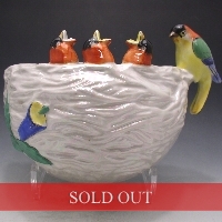 オールドノリタケ 鳥親子フィギュア付ウォールポケット