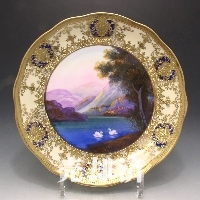 オールドノリタケ 金盛夕焼湖畔白鳥風景文皿