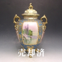 オールドノリタケ 金盛夕焼風景文四脚付花瓶