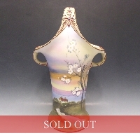 オールドノリタケ 夕焼梅花風景文バスケット型花瓶