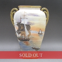 オールドノリタケ 金彩夕焼帆船風景文花瓶