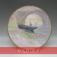 オールドノリタケ 夕焼釣船風景文飾皿