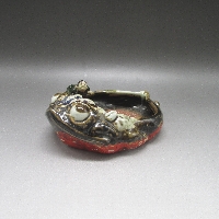 隅田焼 良斎 流釉人物蛙形鉢