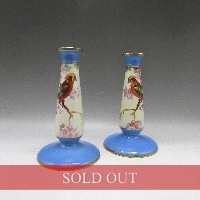 オールドノリタケ 赤鳥花風景文キャンドルホルダーペア