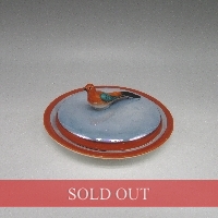 オールドノリタケ 赤小鳥フィギュア付パウダーパフボックス