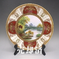 オールドノリタケ 夕焼湖畔風景文皿
