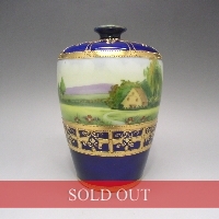 オールドノリタケ 金彩コバルト風景文花瓶