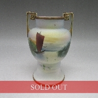 オールドノリタケ 夕焼湖畔帆船文花瓶