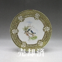 オールドノリタケ 金盛り小鳥枝止文飾皿